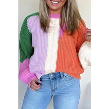 Desert Gold Color Block Textured Knit Drop Shoulder Loose Fit Sweater