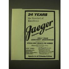 1902 Jaeger Underwear Ad - 24 years the standard of Excellence
