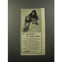 1956 Steiff Animal Toys Ad - No Aardvarks, no Zebus today