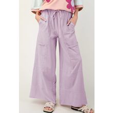 Pink Mineral Wash Exposed Seam Drawstring High Waist Wide Leg Cargo Pants