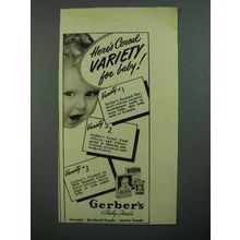 1942 Gerber's Baby Food Ad - Cereal Variety