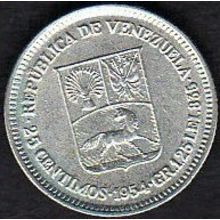1954 Venezuela 25 Centimos Silver Coin