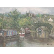 Barges On Skipton Canal Yorkshire Giant Painting Postcard