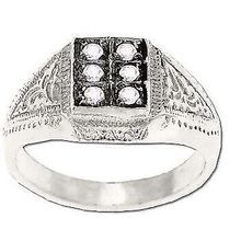 Sterling Silver Men's 6 CZ Cubic Zirconia Block Set Ring