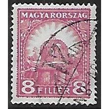 Mi 446 B: 8 f. lilac-rose Definitive: Crown of St. Stephen, wmk. IX A2, perf. 15