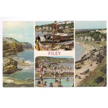 multiview, FILEY, YORKSHIRE used vintage postcard by E T W Dennis /