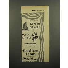 1953 Hotel Pierre Ad - Opening Tuesday, May 5th Denise Darcel Mata & Hari