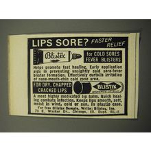 1967 Blistex and Blistik Lip Balm Ad - Lips sore? Faster relief