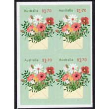 2025 CHERISHED CELEBRATIONS, FLOWERS & ENVELOPE, MNH BLOCK OF 4 SELF-ADHESIVES.