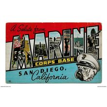 Postcard USA CA A Salute Marine Corps Base San Diego USMC "Large Letter" 1950s ?