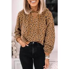 Leopard Long Sleeve Drawstring Cropped Hoodie