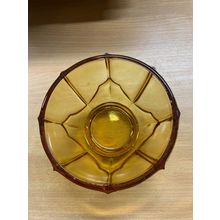 VINTAGE 1970s AMBER GLASS ART DECO STYLE ROUND SMALL BOWL (P4)