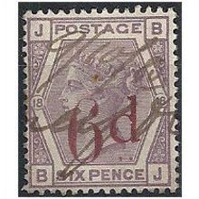 1883 SG162 6d on 6d Lilac Very Fine Used Fiscal Cancel Check Letters "BJ" . ..