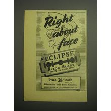 1948 Eclipse Razor Blade Ad - Right about face