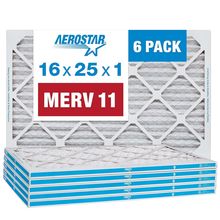 Aerostar 16X25X1 MERV 11 - 6 Count - Pleated HVAC, Furnace & Air Conditioner Fil