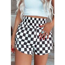 Black Checkered Print High Waist Casual Shorts