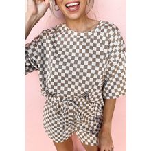Brown Checkered Top and Short Casual 2pcs Set