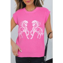 Sachet Pink Western Horse Embroidered Round Neck Sweater Tee