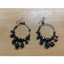 VINTAGE JET STYLE BLACK BEADS EARRINGS 8 GRAMS 3.5cm WIDE (P3)