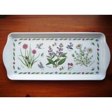 Melamine Sandwich Tray/Serving Tray, White with Floral Herbs Excellent Condition