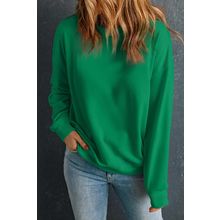 Dark Green Solid Classic Crewneck Pullover Sweatshirt