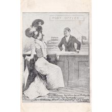 Victorian Lady In Post Office Complaint Valentines Card Antique Postcard