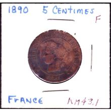 1890 A France 5 Centimes Coin