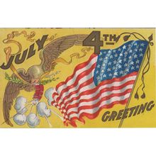 July 4th Greetings American Flag Independence Day Relief Postcard