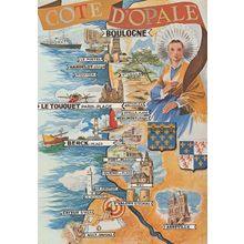 La Cote D'Opale French Map Postcard