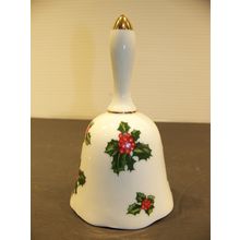 LEFTON HOLLY LEAVES BELL HAND PAINTED CHINA #7944 JAPAN CHRISTMAS DECORATION