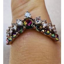 Ring Bomb Party Sz6 RBP Cluster Rainbow Gems Yellow Gold P Band Costume Jewelry