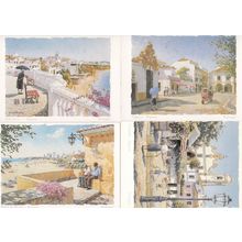 Algarve Retirement Elderly People 4x Artist Drawing Postcard s