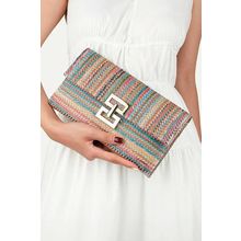 Multicolour Woven Metal Clasp Flap Handbag