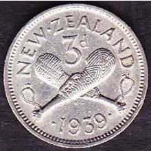 1939 New Zealand Threepence Silver Coin