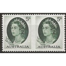 Australia 1963 SG354b 5d Deep Green IMPERF between Horizontal Pair Unmtd Mint .