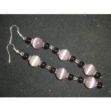 Exquisite smoky purple cats eye & black glass long swing earrings