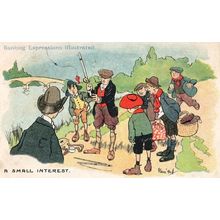 Casting A Rod Fishing Antique Banking Comic Old Postcard