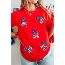 Red Sequin Stars and Stripes Balloon Puppy Graphic Crewneck Tee