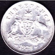 1928 Australia 1 Threepence Silver Coin