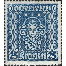 AUSTRIA, Woman's head, blue 1922, 25kr