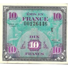 US Military currency series 1944 10 Franc UNC