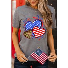 Gray American Heart July 4th Celebration Graphic T Shirt