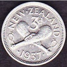 1937 New Zealand Threepence Silver Coin