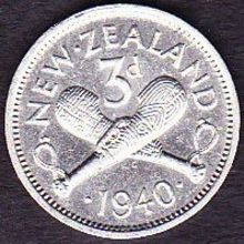 1940 New Zealand Threepence Silver Coin