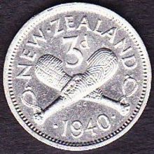 1940 New Zealand Threepence Coin