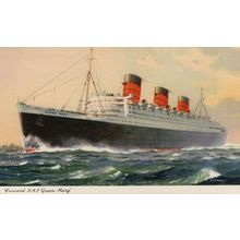 RMS Queen Mary Cunard Lines Ship Antique Postcard
