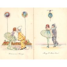 May P Mais Oui 2x Vintage Clown Pierrot Romance Postcard s