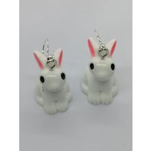 EARRINGS EASTER BUNNY WHITE RABBIT CUTE SPRING SILVER PLATED JEWELLERY KITSCH