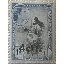 Swaziland QEII 1961 4c on 4½d Black & Deep Bright Blue Mounted Mint MM SG71