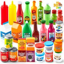 JOYIN 30Pcs Play Food Grocery Cans, Play Kitchen Accessories, Includes Drink, Ju